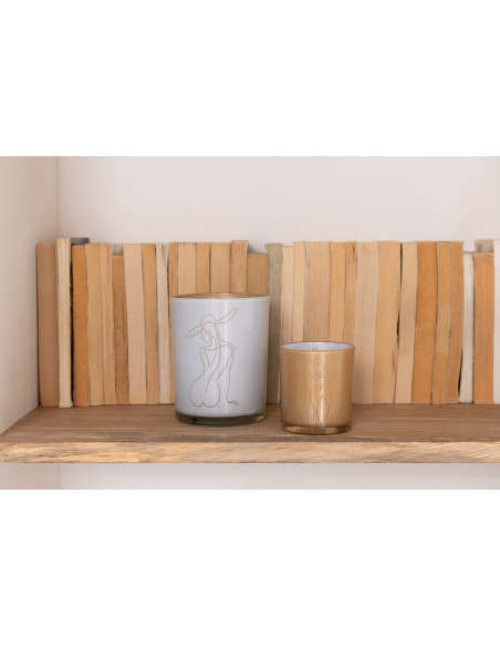 Photophore Cylindrique Lady Diamètre 12 cm en Verre Blanc Beige Motif femme abstraite (Lot de 2) - 2