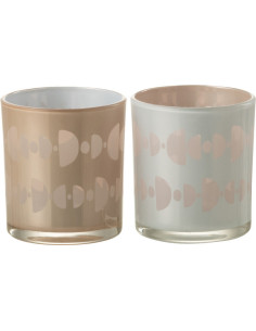 Photophore Cylindrique Lunare Diamètre 7 cm en Verre Beige Blanc Motif demi-lune (Lot de 2) - 1