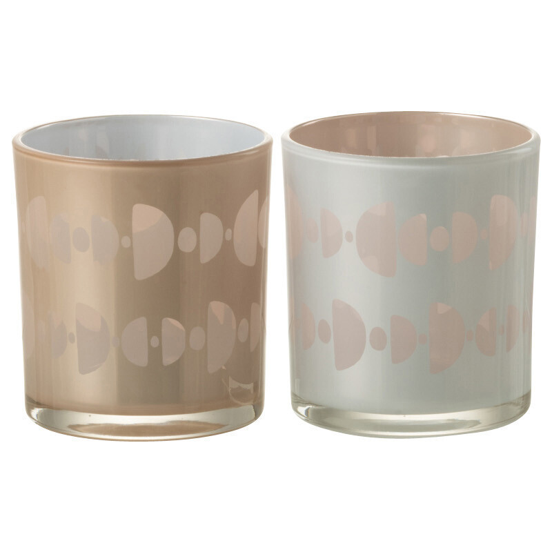 Photophore Cylindrique Lunare Diamètre 7 cm en Verre Beige Blanc Motif demi-lune (Lot de 2) - 1