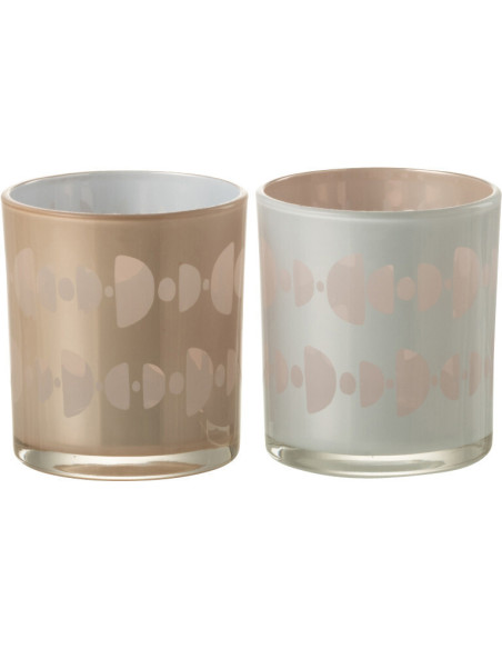 Photophore Cylindrique Lunare Diamètre 7 cm en Verre Beige Blanc Motif demi-lune (Lot de 2) - 1