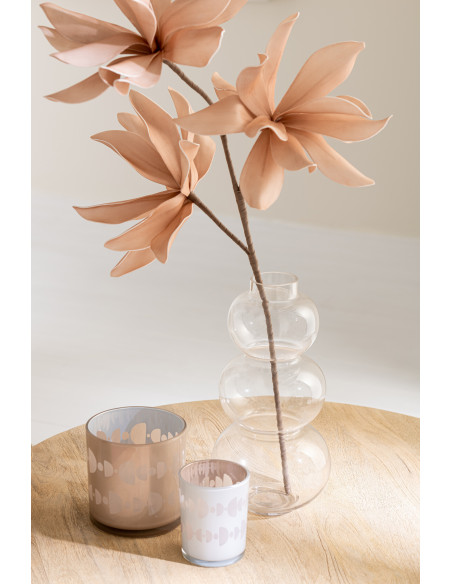 Photophore Cylindrique Lunare Diamètre 7 cm en Verre Beige Blanc Motif demi-lune (Lot de 2) - 2