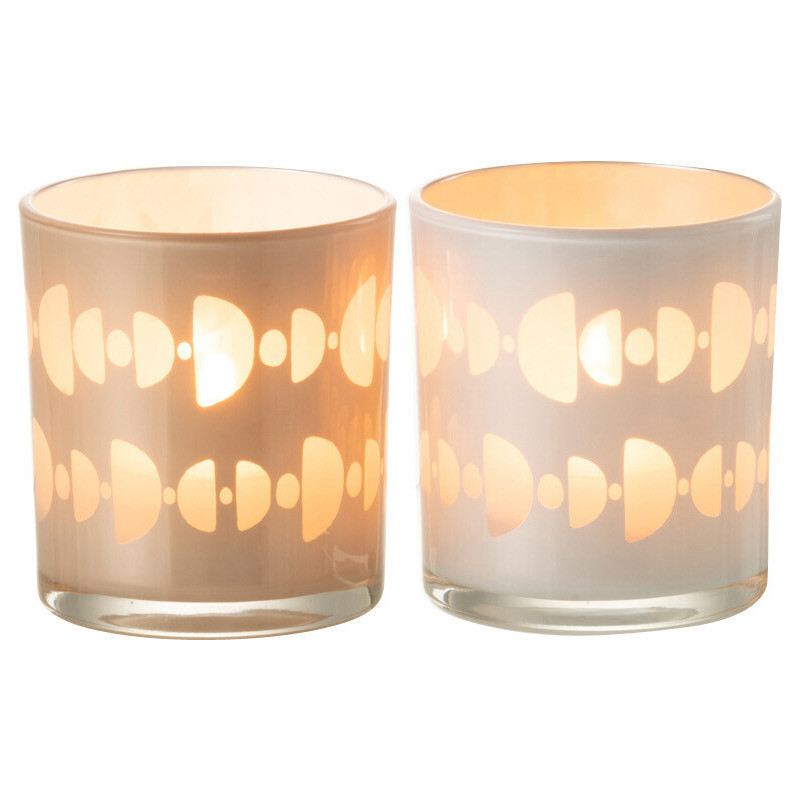 Photophore Cylindrique Lunare Diamètre 7 cm en Verre Beige Blanc Motif demi-lune (Lot de 2) - 3