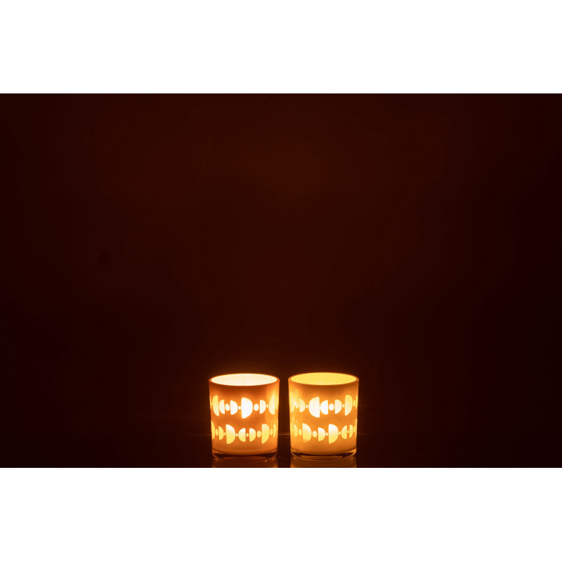 Photophore Cylindrique Lunare Diamètre 7 cm en Verre Beige Blanc Motif demi-lune (Lot de 2) - 4