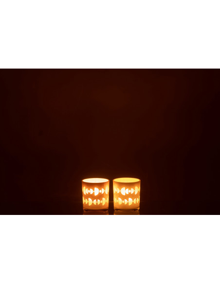 Photophore Cylindrique Lunare Diamètre 7 cm en Verre Beige Blanc Motif demi-lune (Lot de 2) - 4