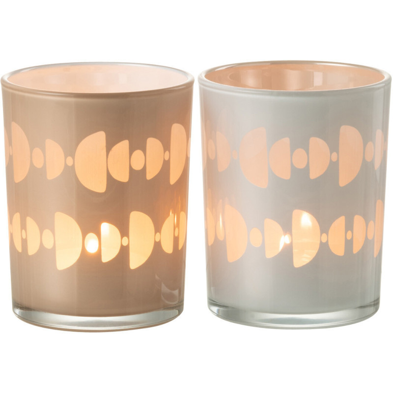 Photophore Cylindrique Lunare Diamètre 10 cm en Verre Beige Blanc Motif demi-lune (Lot de 2) - 3