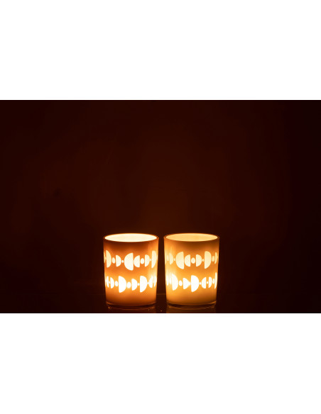 Photophore Cylindrique Lunare Diamètre 10 cm en Verre Beige Blanc Motif demi-lune (Lot de 2) - 4