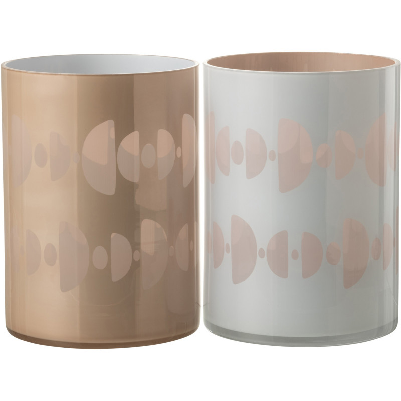 Photophore Cylindrique Lunare Diamètre 15 cm en Verre Beige Blanc Motif demi-lune (Lot de 2) - 1