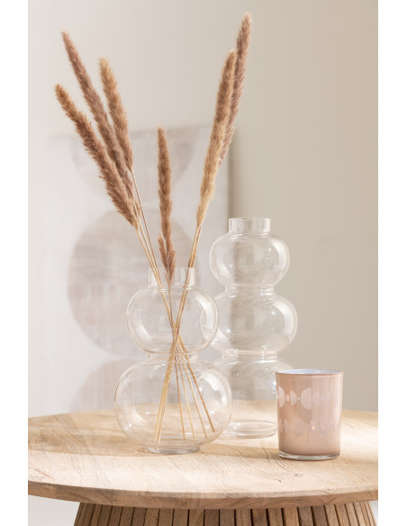 Photophore Cylindrique Lunare Diamètre 15 cm en Verre Beige Blanc Motif demi-lune (Lot de 2) - 2