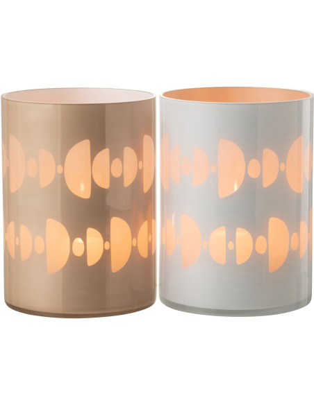 Photophore Cylindrique Lunare Diamètre 15 cm en Verre Beige Blanc Motif demi-lune (Lot de 2) - 3