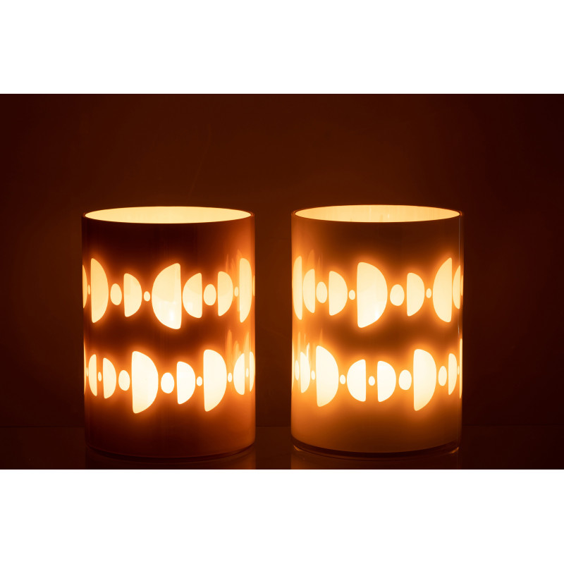 Photophore Cylindrique Lunare Diamètre 15 cm en Verre Beige Blanc Motif demi-lune (Lot de 2) - 4