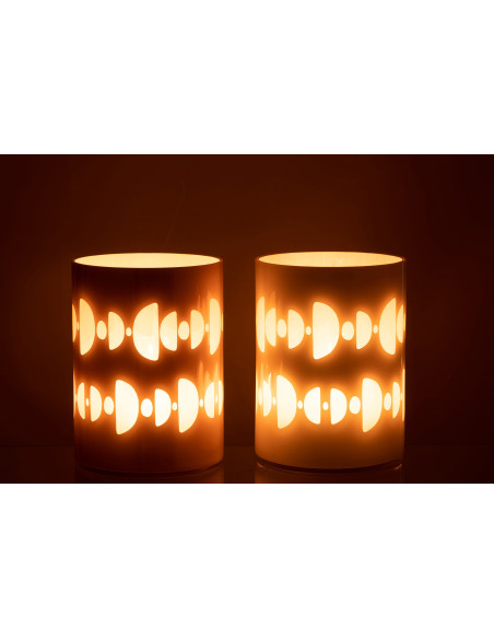 Photophore Cylindrique Lunare Diamètre 15 cm en Verre Beige Blanc Motif demi-lune (Lot de 2) - 4