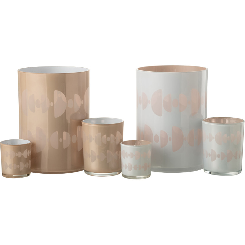 Photophore Cylindrique Lunare Diamètre 15 cm en Verre Beige Blanc Motif demi-lune (Lot de 2) - 5