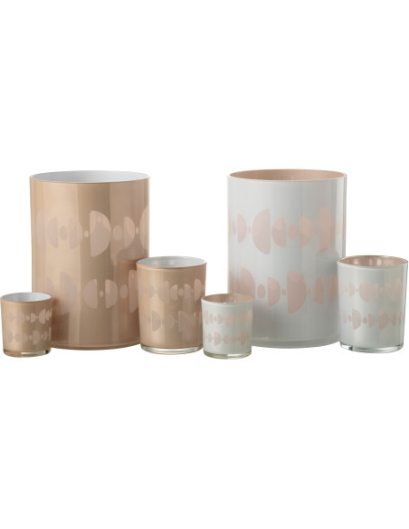 Photophore Cylindrique Lunare Diamètre 15 cm en Verre Beige Blanc Motif demi-lune (Lot de 2) - 5