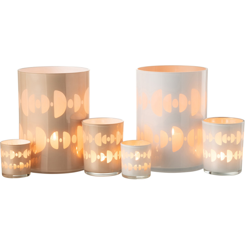 Photophore Cylindrique Lunare Diamètre 15 cm en Verre Beige Blanc Motif demi-lune (Lot de 2) - 6