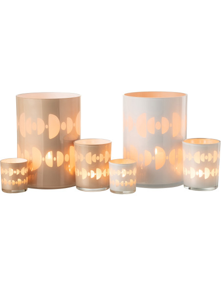 Photophore Cylindrique Lunare Diamètre 15 cm en Verre Beige Blanc Motif demi-lune (Lot de 2) - 6