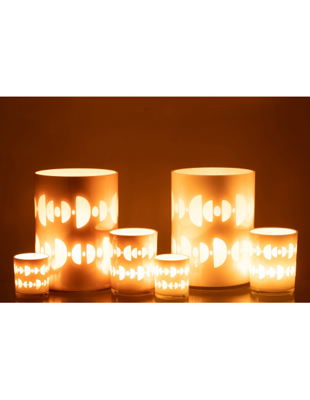 Photophore Cylindrique Lunare Diamètre 15 cm en Verre Beige Blanc Motif demi-lune (Lot de 2) - 7
