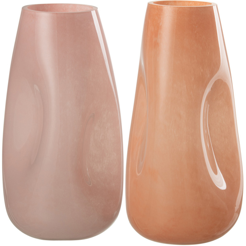 Vase Ovale Shock Hauteur 30 cm en Verre Rose Orange Effet cabossé (Lot de 2) - 1