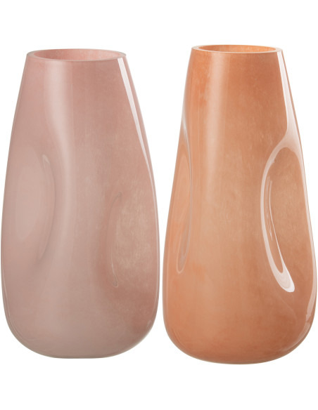 Vase Ovale Shock Hauteur 30 cm en Verre Rose Orange Effet cabossé (Lot de 2) - 1