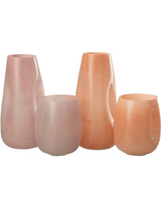 Vase Ovale Shock Hauteur 30 cm en Verre Rose Orange Effet cabossé (Lot de 2) - 1 2