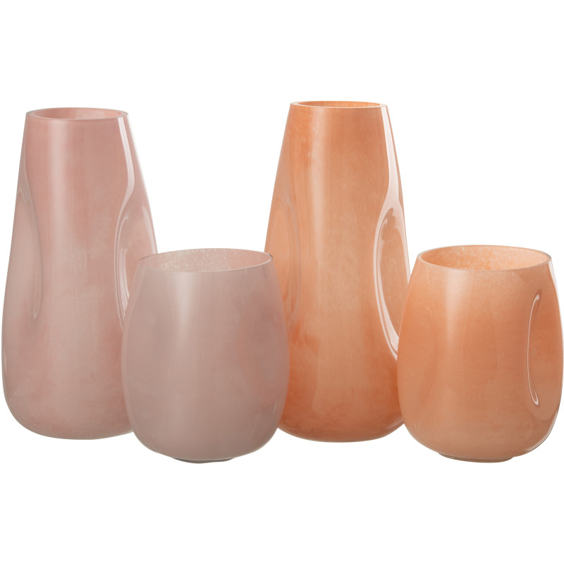 Vase Ovale Shock Hauteur 30 cm en Verre Rose Orange Effet cabossé (Lot de 2) - 2