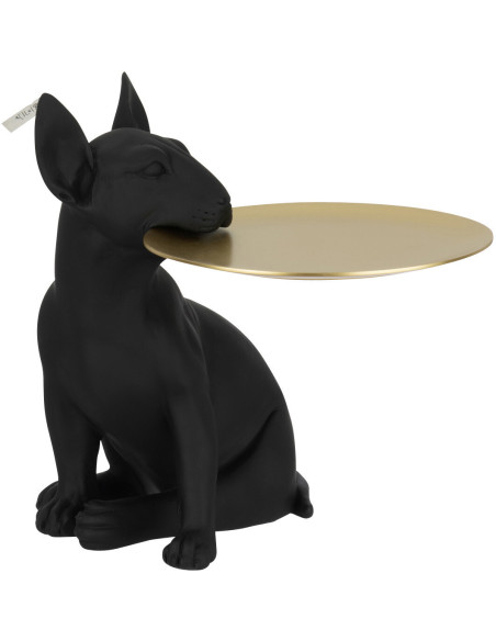 Statue déco Chien Jorg en Résine Noir Doré Avec plateau - 1