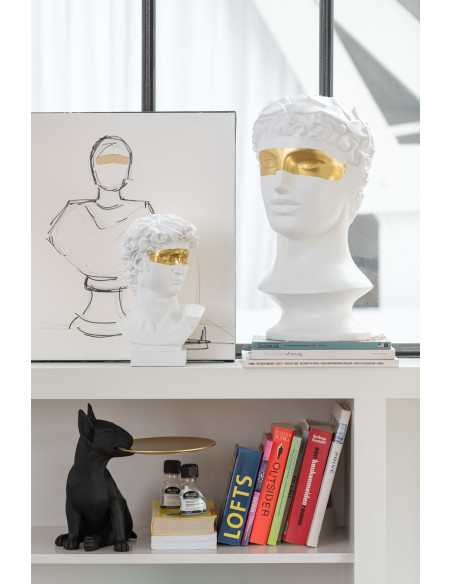 Statue déco Chien Jorg en Résine Noir Doré Avec plateau - 2