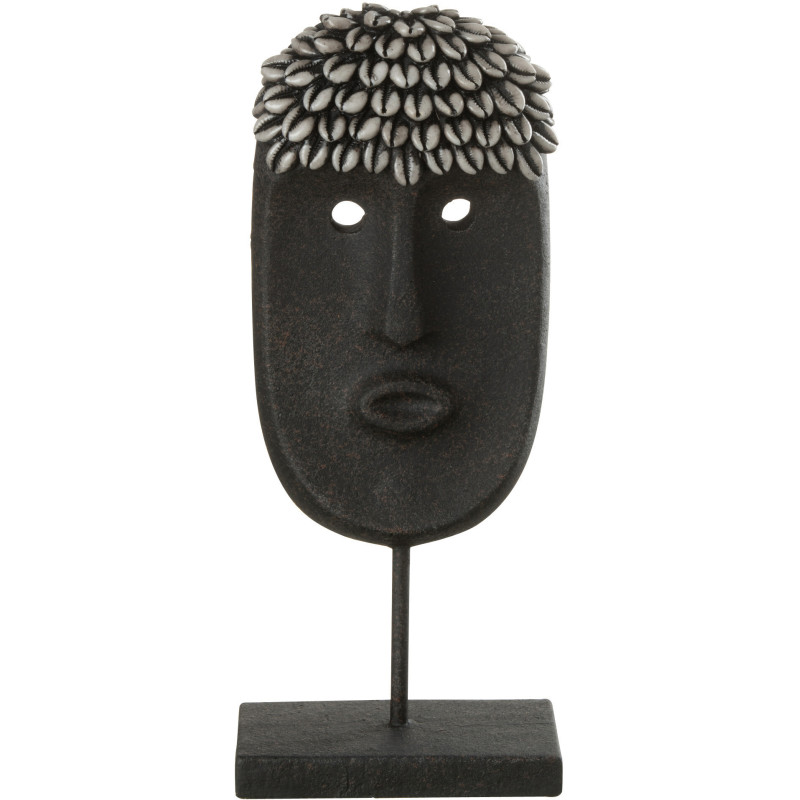 Décoration sur pied Masque Ethnique 35 cm Golma en Résine Pierre Noir - 1