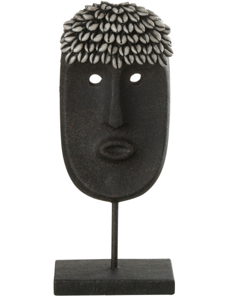 Décoration sur pied Masque Ethnique 35 cm Golma en Résine Pierre Noir - 1