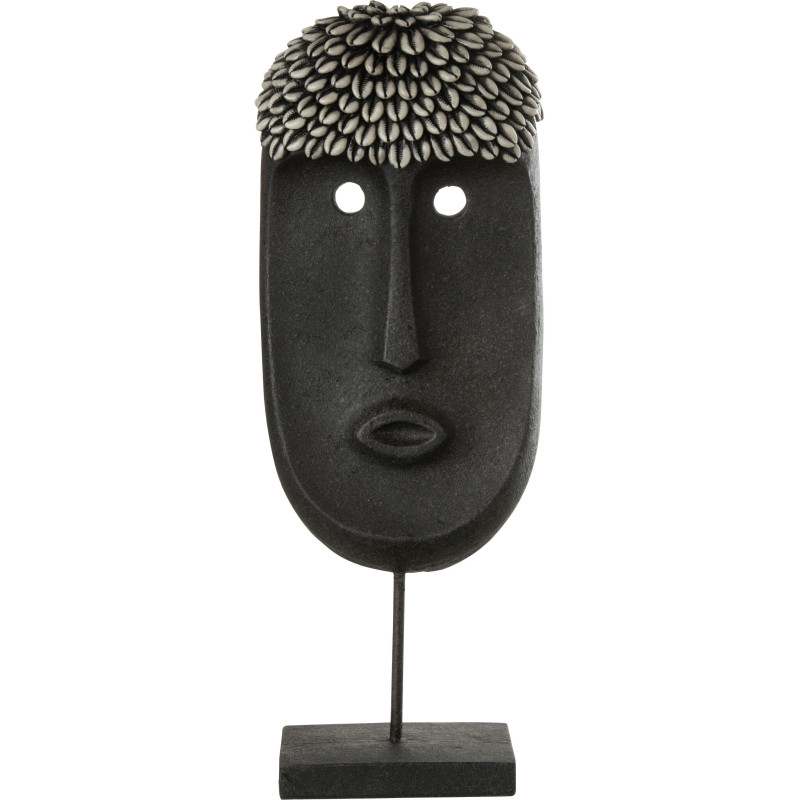 Décoration sur pied Masque Ethnique 50 cm Golma en Résine Pierre Noir - 1
