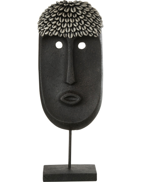 Décoration sur pied Masque Ethnique 50 cm Golma en Résine Pierre Noir - 1