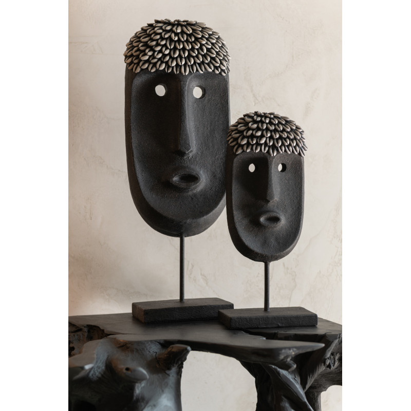 Décoration sur pied Masque Ethnique 50 cm Golma en Résine Pierre Noir - 2