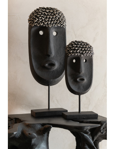 Décoration sur pied Masque Ethnique 50 cm Golma en Résine Pierre Noir - 2
