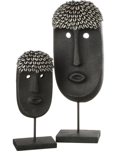 Décoration sur pied Masque Ethnique 50 cm Golma en Résine Pierre Noir - 3