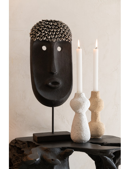 Décoration sur pied Masque Ethnique 50 cm Golma en Résine Pierre Noir - 4