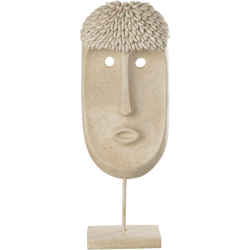 Décoration sur pied Masque Ethnique 50 cm Golma en Résine Pierre Beige - 1