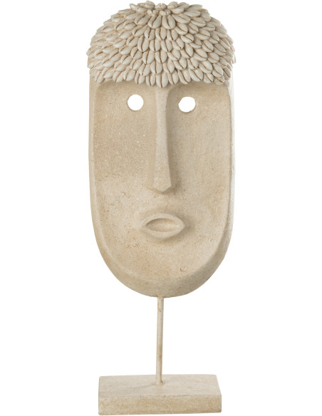 Décoration sur pied Masque Ethnique 50 cm Golma en Résine Pierre Beige - 1