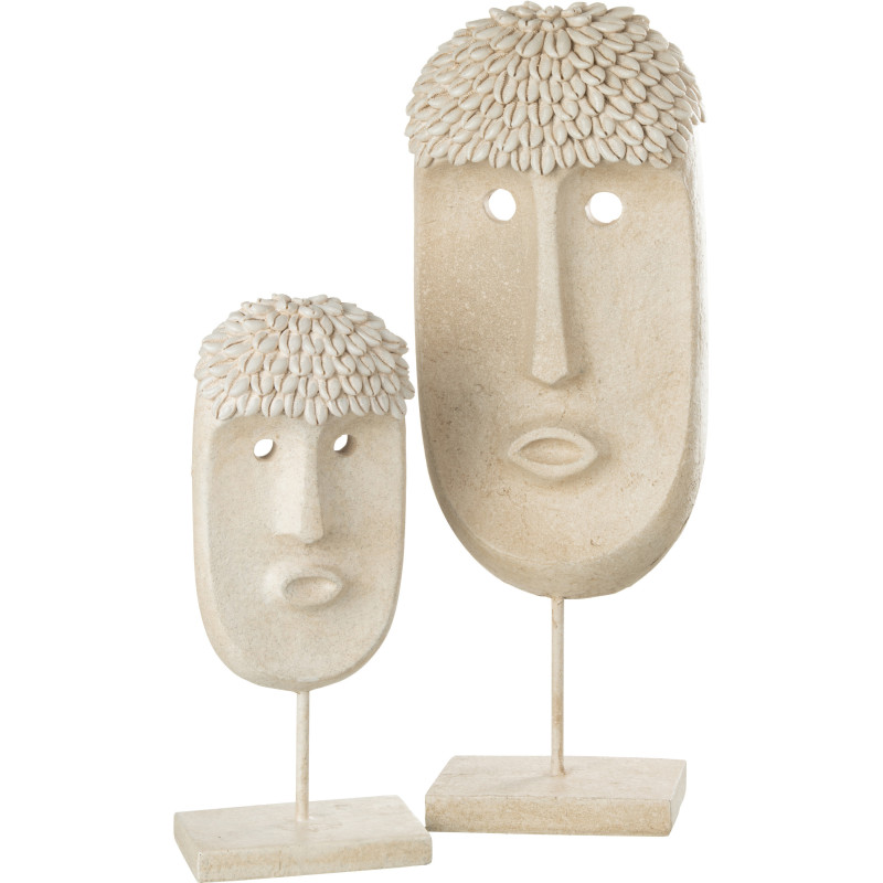 Décoration sur pied Masque Ethnique 50 cm Golma en Résine Pierre Beige - 2