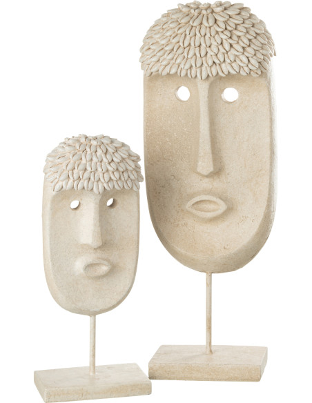 Décoration sur pied Masque Ethnique 50 cm Golma en Résine Pierre Beige - 2