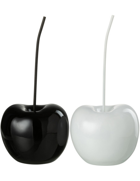 Cerise déco Cherry Hauteur 40 cm en Résine Noir Blanc Brillant (Lot de 2) - 1
