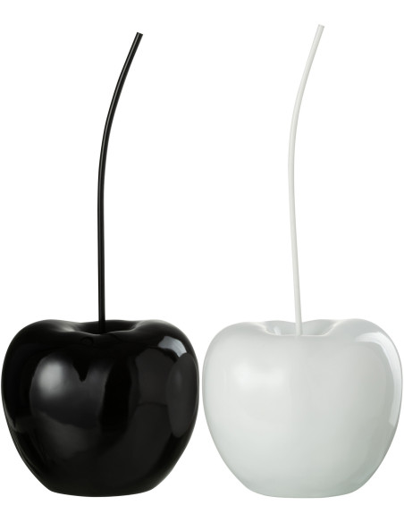 Cerise déco Cherry Hauteur 55 cm en Résine Noir Blanc Brillant (Lot de 2) - 1