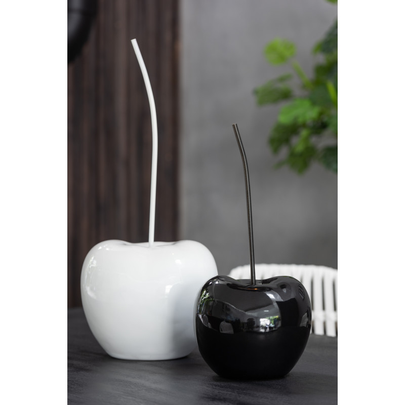 Cerise déco Cherry Hauteur 55 cm en Résine Noir Blanc Brillant (Lot de 2) - 2