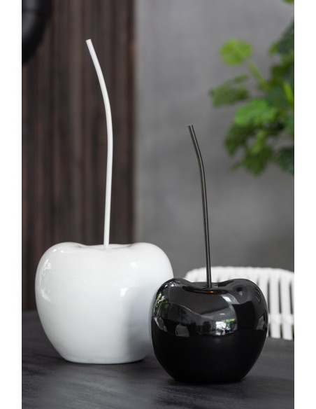 Cerise déco Cherry Hauteur 55 cm en Résine Noir Blanc Brillant (Lot de 2) - 2