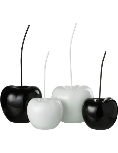 Cerise déco Cherry Hauteur 55 cm en Résine Noir Blanc Brillant (Lot de 2) - 3