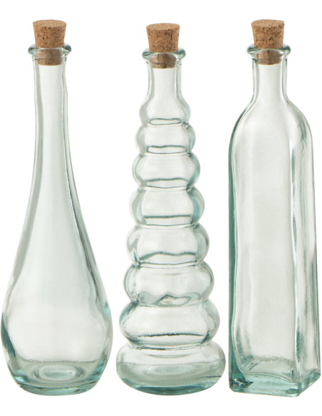 Bouteille 120 ml avec bouchon Mindy en Verre recyclé Transparent Liège (Lot de 3) - 1