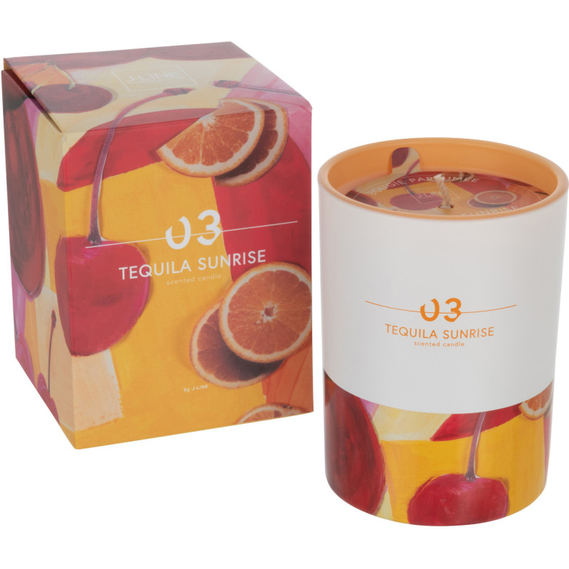 Bougie parfumée XL Fruitée 45 heures Happy Hour Parfum Tequila Sunrise avec photophore en Verre - 1