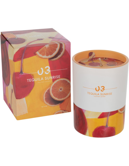 Bougie parfumée XL Fruitée 45 heures Happy Hour Parfum Tequila Sunrise avec photophore en Verre - 1