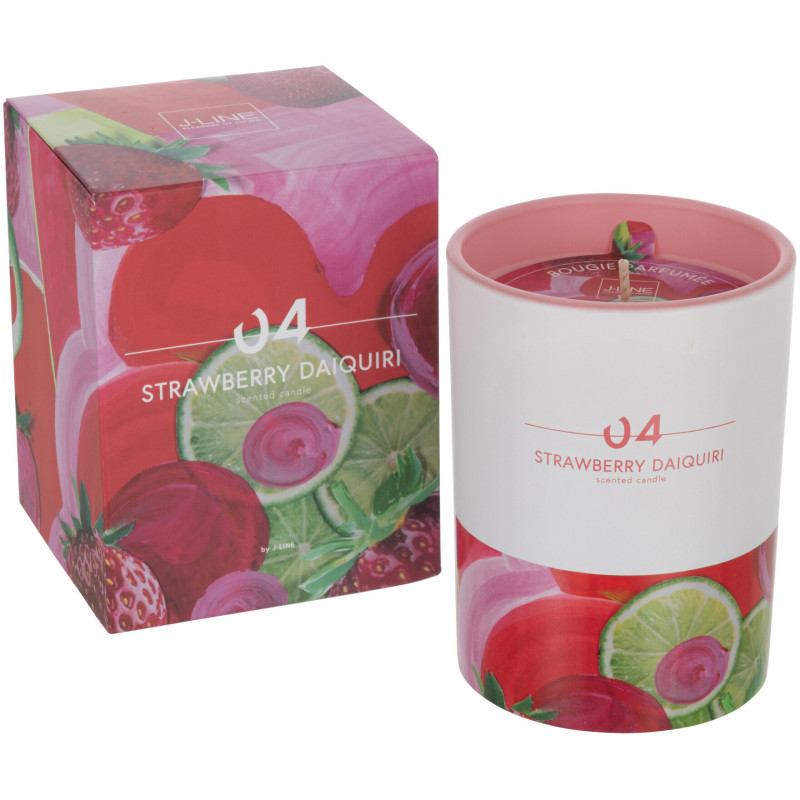 Bougie parfumée XL Fruitée 45 heures Happy Hour Parfum Daiquiri Fraise avec photophore en Verre - 1