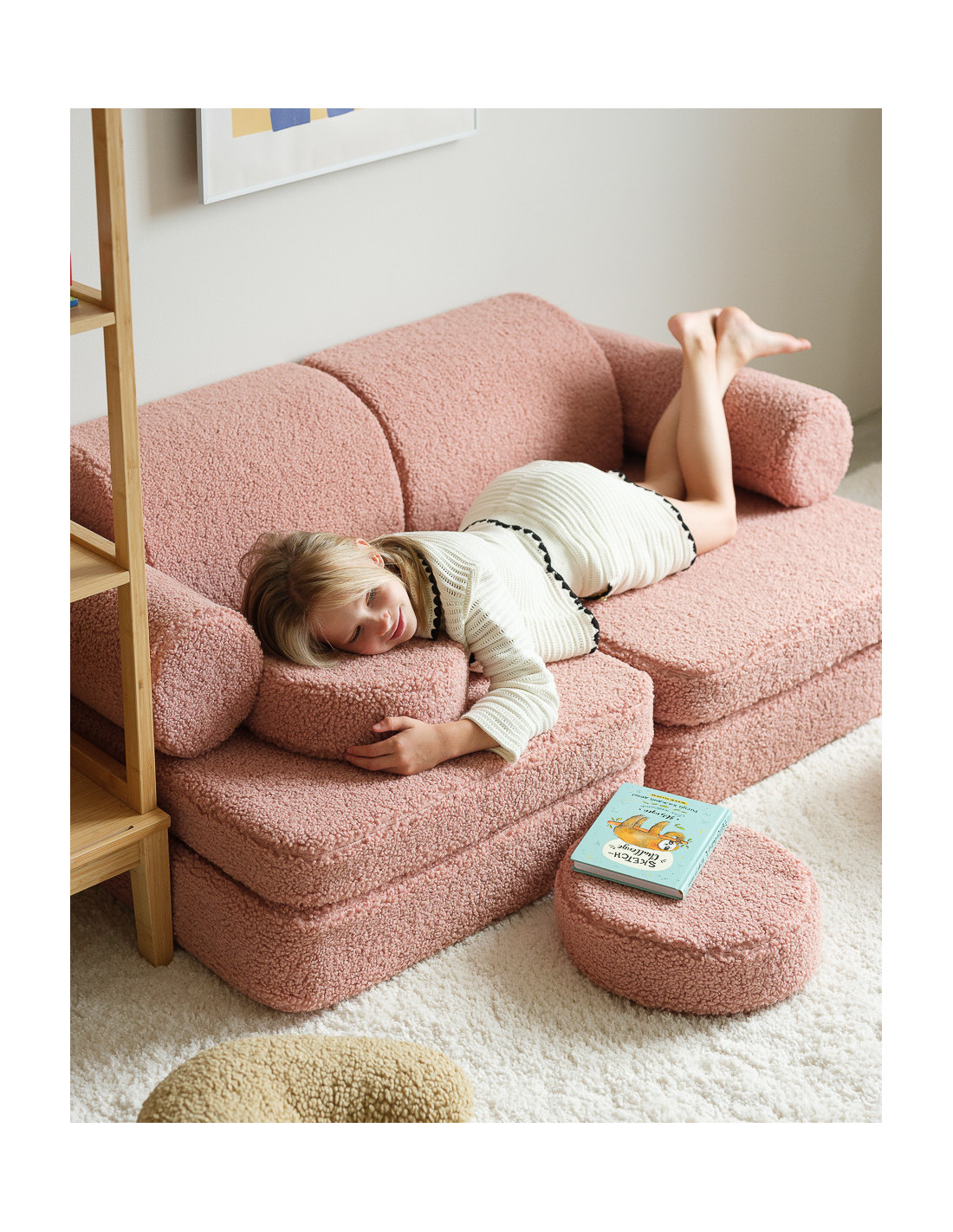 Fauteuil Enfant Velours Avec Pieds En Bois - Confort Et Design Pour Chambre Ou Salle De Jeux (Rose)