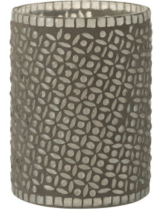 Photophore Cylindrique Eralia Diamètre 12 cm en Verre Gris Motif fleurs - 1