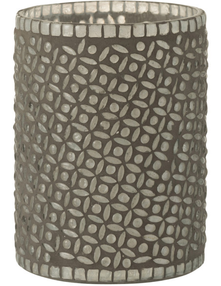 Photophore Cylindrique Eralia Diamètre 12 cm en Verre Gris Motif fleurs - 1